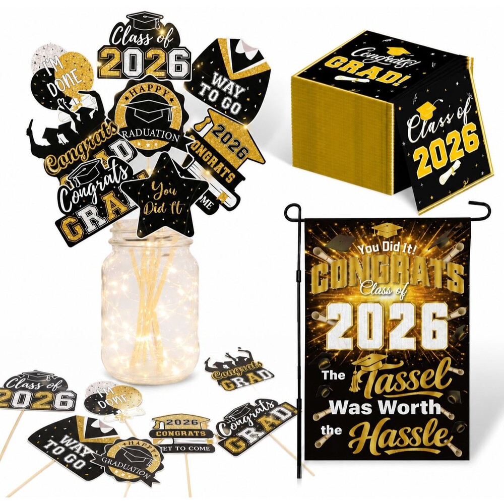 Class of 2026 Graduation Party Decor Bundle Banner Napkins Centerpieces Set